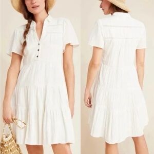 Anthropologie Georgina White Tiered Mini Dress